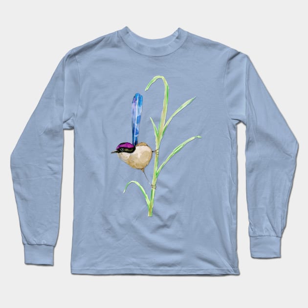 Purple-crowned fairywren Long Sleeve T-Shirt by Bwiselizzy